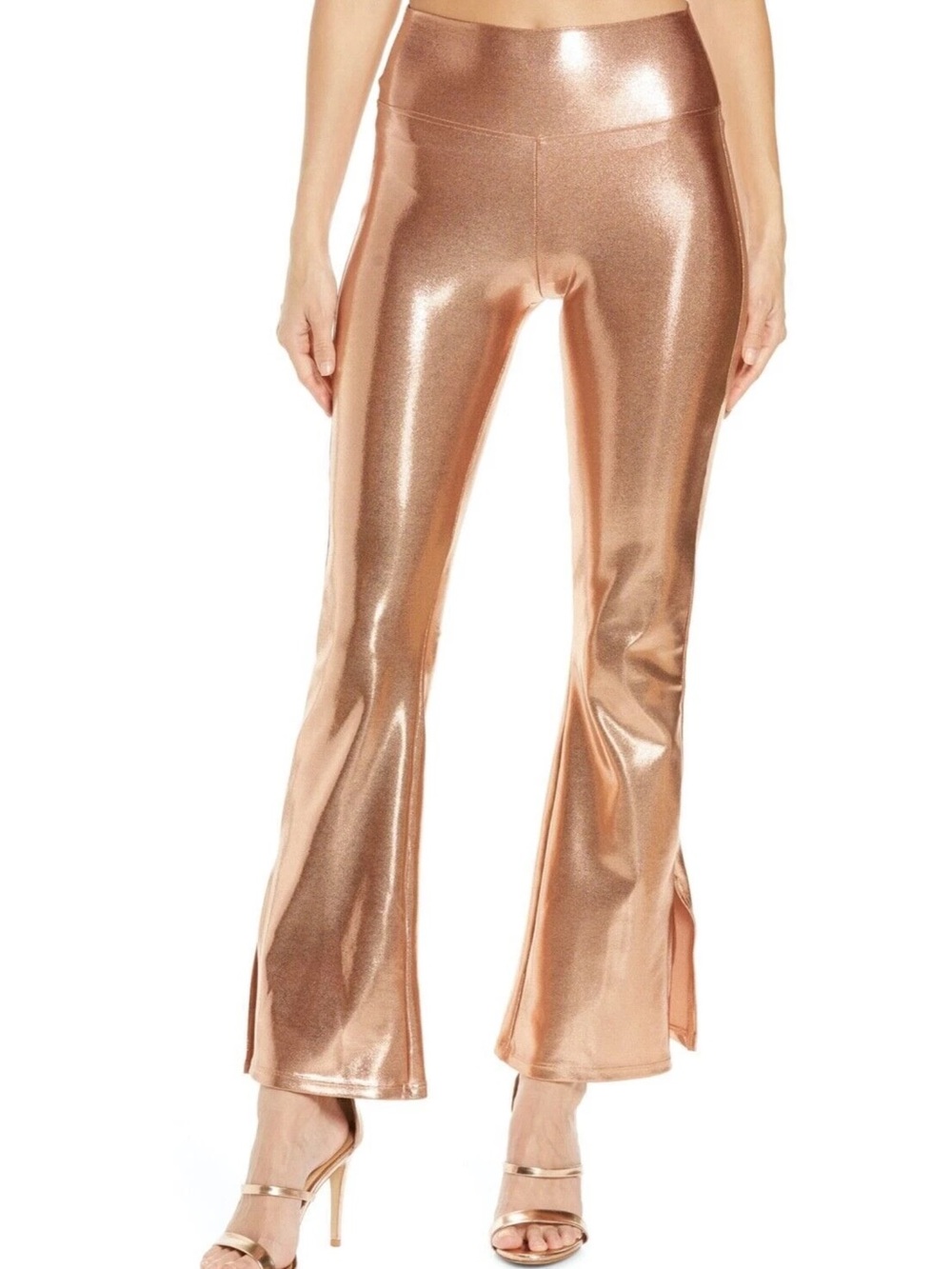 The Mighty Company Rose Gold Metallic Flare Pants XL Disco Festival USA